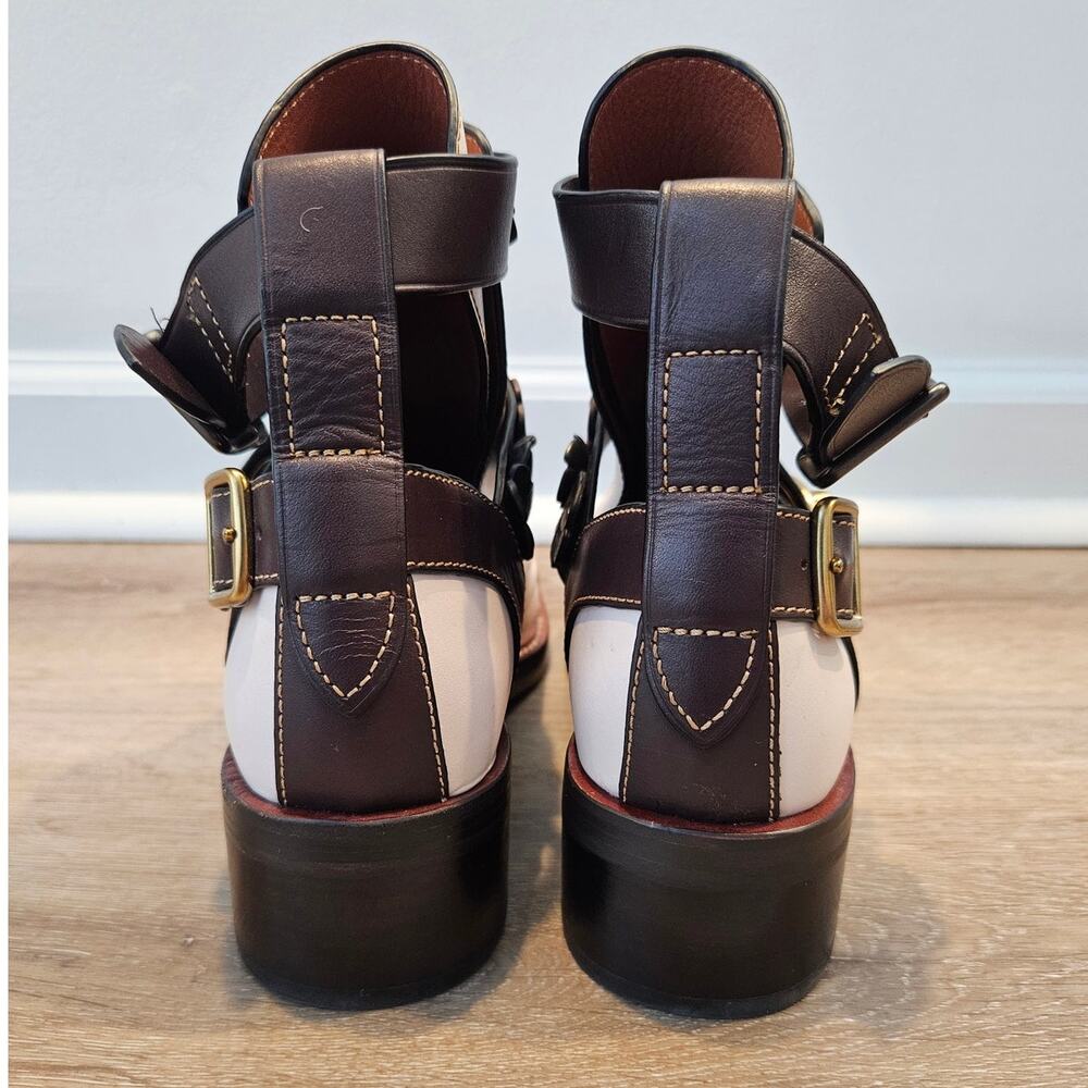Coach Chalk Oxblood Moto Cutout Bootie 7B Buckle Flowers Mixed Metal Glam Casual - Picture 4 of 12